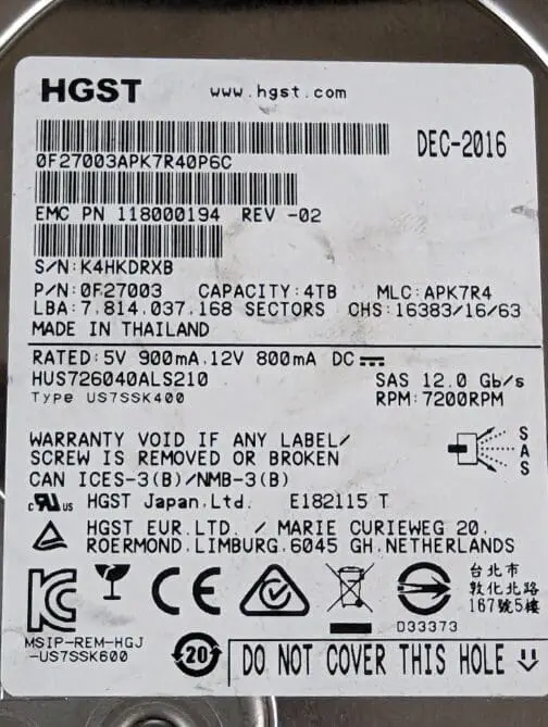 HGST 4TB HUS726040ALS210 0F27003 SAS 12Gbps 7200 RPM 3.5" Hard Drive - Image 2