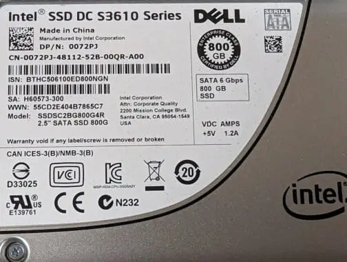 Dell 800GB 072PJ Intel SSD DC S3610 Series SATA 2.5" 6Gbps SSDSC2BG800G4R W/Tray - Image 3