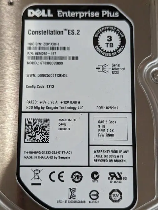 LOT OF 2 Dell 3TB 6H6FG Constellation ES.2 Enterprise Plus ST33000650SS SAS HDD - Image 2