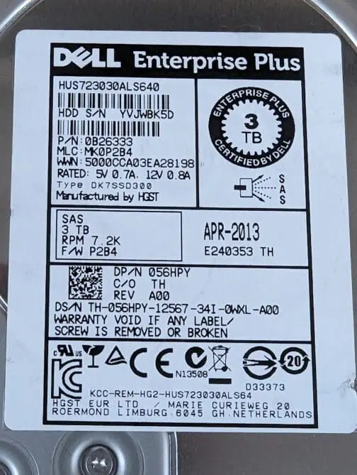 Dell Enterprise Plus 3TB 7.2K SAS 3.5" LFF Hard Drive HDD HUS723030ALS640 56HPY - Image 2