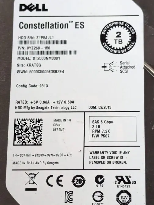 Dell 67TMT 2TB Constellation ES SAS 6Gbps 3.5" Enterprise Class ST2000NM0001 - Image 2