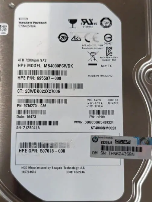 HP 4TB 7200 RPM SAS 3.5" Hard Drive MB4000FCWDK 695507-008 Tested - Image 2