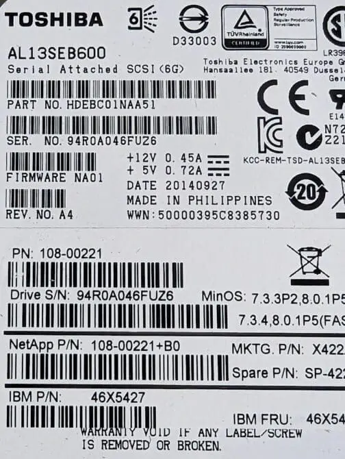 LOT OF 4 Toshiba 600GB SAS 2.5" 6Gbps HDD 512 Format NetApp 108-00221 AL13SEB600 - Image 2