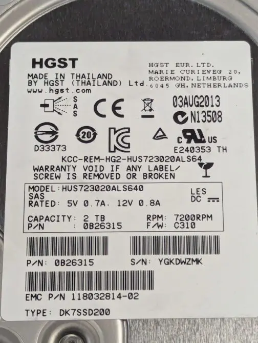 LOT OF 2 HGST 2TB 0B26315 3.5" SAS Server Hard Drive HUS723020ALS640 512 Format - Image 2