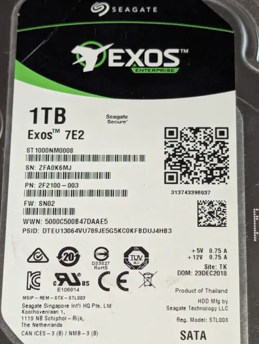 Seagate 1TB EXOS 7E2 SATA 3.5" Hard Drive 2F2100-003 ST1000NM0008 - Image 2