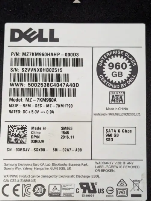 Dell 960GB 3RDJV SATA 6Gb/s 2.5" Solid State Drive MZ-7KM960A - Image 2