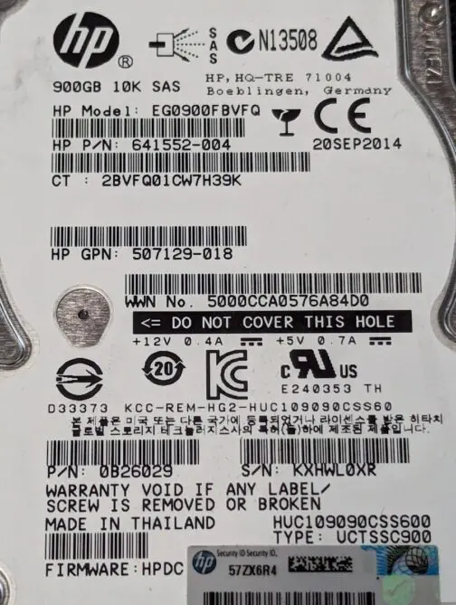 LOT OF 2 HP 900GB 641552-004 SAS Server Hard Drive EG0900FBVFQ - Image 2