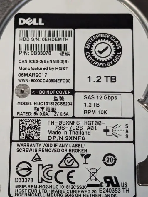 Dell 9XNF6 1.2TB SAS 2.5" 12Gb/s Server Enterprise Hard Drive HUC101812CSS204 - Image 2