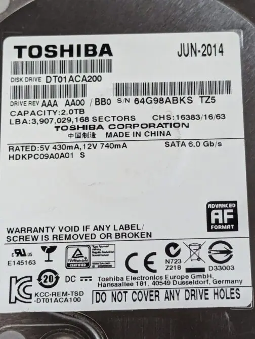 Toshiba 2TB SATA 6Gb/s 3.5" Hard Disk Drive HDKPC09A0A01 - Image 2