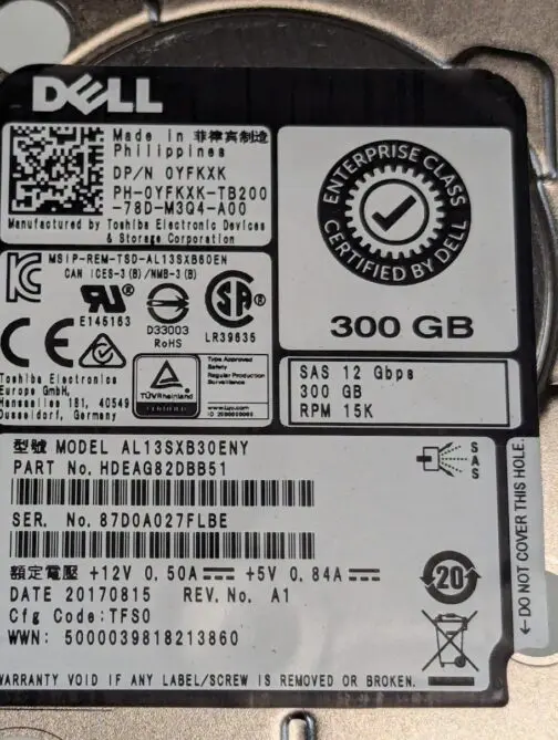 LOT OF 2 Dell 300GB YFKXK SAS 2.5" 12Gb/s Server Hard Drive AL13SXB30ENY - Image 2