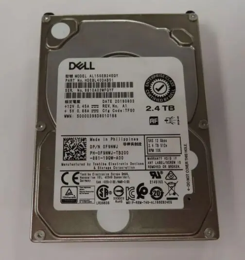 Dell F9NWJ 2.4TB 10K SAS 2.5" 12G 512e Hard Drive Toshiba AL15SEB24EQY