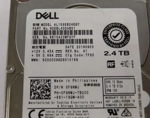 Dell F9NWJ 2.4TB 10K SAS 2.5" 12G 512e Hard Drive Toshiba AL15SEB24EQY - Image 2