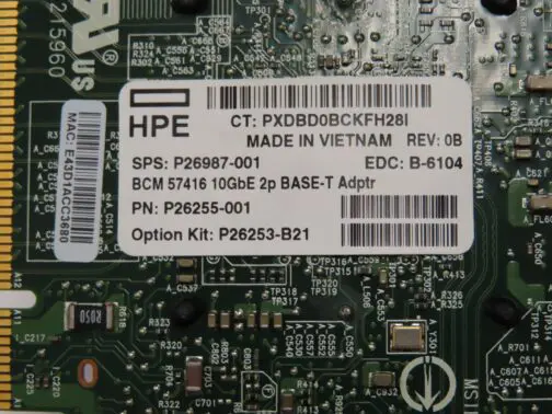 HPE Broadcom BCM57416 Ethernet 10Gb 2-Port Base-T Network Adapter P26255-001 - Image 3