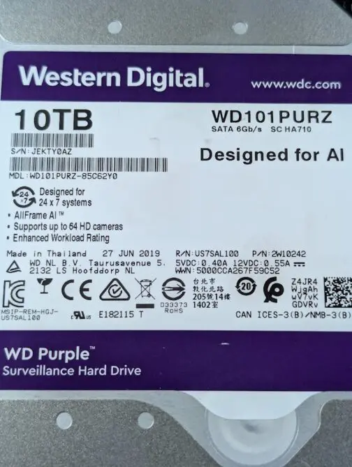 WD Purple 10TB WD101PURZ SATA 6gb/s 3.5" Hard Disk Drive Surveillance - Image 2