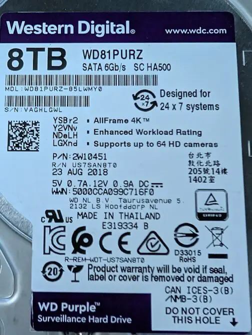 Western Digital 8TB Purple WD81PURZ SATA 6gb/s 3.5" Surveillance Hard Drive - Image 2