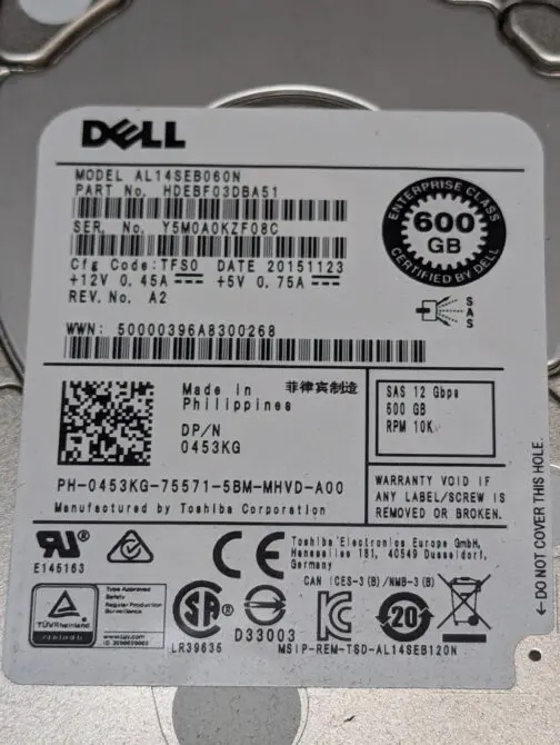 LOT OF 2 Dell 0453KG 600GB 10K 2.5" SAS 12Gbps Enterprise HDD AL14SEB060N w/Tray - Image 2