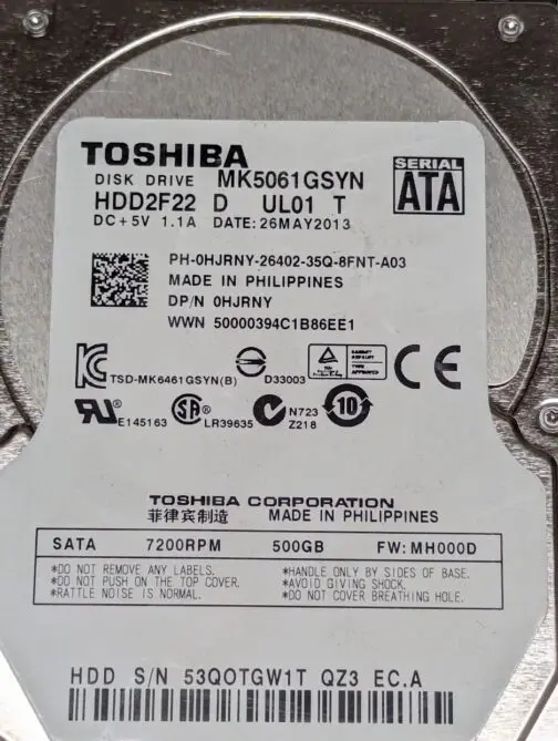 LOT OF 4 Dell HJRNY 500GB 2.5" SATA Laptop Hard Drive 3Gb/s Toshiba MK5061GSYN - Image 2