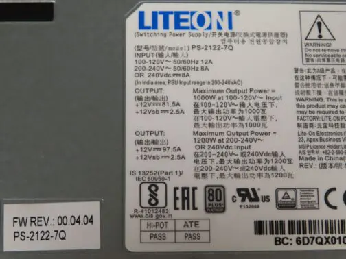 LiteOn PS-2122-7Q 1200W 80 Plus Platinum Server Power Supply - Image 3