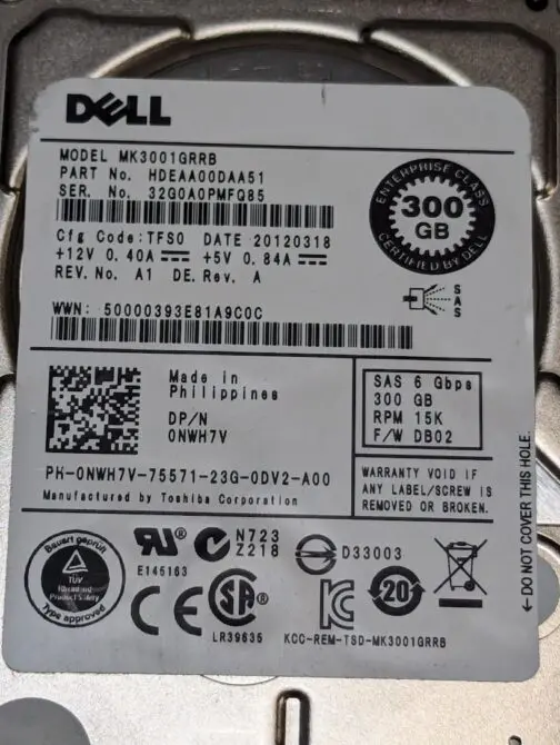 Dell 300GB NWH7V 2.5" SAS Server Hard Drive 6Gb/s MK3001GRRB w/Tray - Image 2