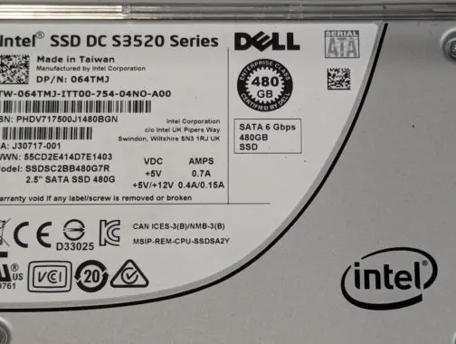 Dell Intel 480GB 64TMJ 2.5" SATA 6Gb/s SSD DC S3520 with Dell tray - Image 3