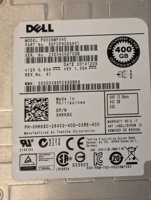 Dell 400GB HKK8C 2.5" SAS 12Gb/s Server Solid State Drive PX02SMF040 with Tray - Image 2