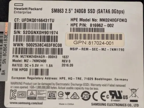 HP 240GB SM863 2.5" SATA 6Gb/s Solid State Drive MZ-7KM2400 - Image 2