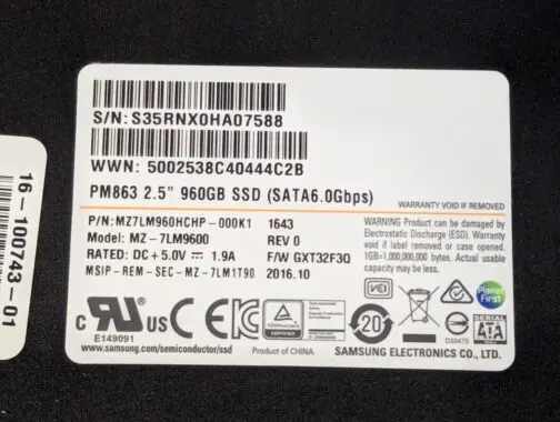 Samsung 960GB SSD SATA 2.5" MZ7LM960HCHP-000K1 MZ-7LM9600 - Image 2