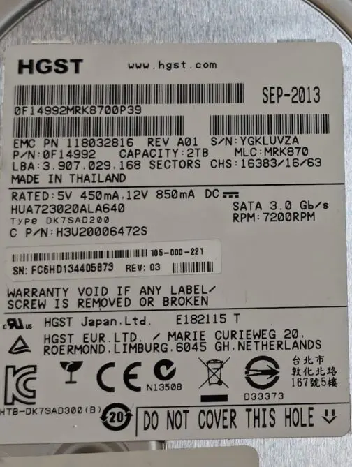 HGST 2TB 0F14992 SATA 3Gb/s 3.5" Hard Drive HUA723020ALA640 - Image 2