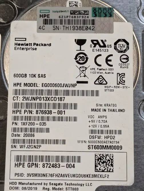 HP 600GB 876938-001 2.5" 12Gb/s SAS Server Hard Drive EG000600JWJNP - Image 2