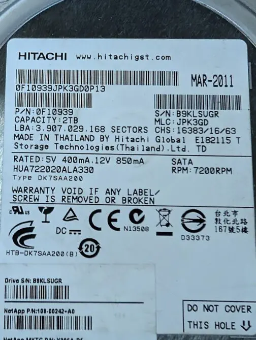 Hitachi 2TB 0F10939 3.5" SATA Hard Drive 512 Format HUA722020ALA330 - Image 2