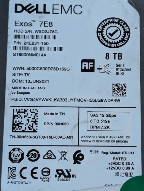 Dell 0N660 8TB 7.2k SAS 12Gbps 3.5" Hard drive ST8000NM014A Read Description - Image 2