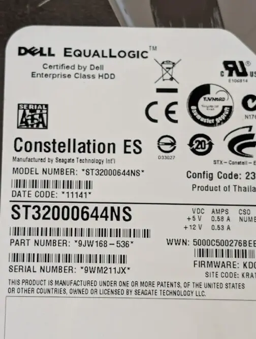 Dell 2TB 9JW168-536 3.5" SATA 6Gb/s Hard Drive EqualLogic ST32000644NS - Image 2