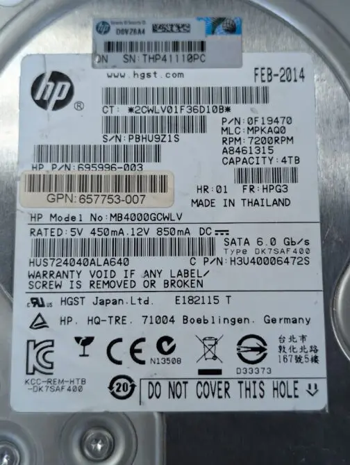 HP 4TB 695996-003 SATA Server 3.5" Hard Disk Drive MB4000GCWLV - Image 2