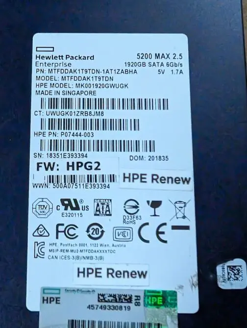 HPE 1.92TB P07444-003 SATA 2.5" 6Gb/s SSD 5200 MAX MTFDDAK1T9TDN - Image 2