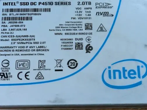 Intel DC P4510 Series 2TB NVMe PCIe U.2 SSD 2.5" SSDPE2KX020T8 - Image 2