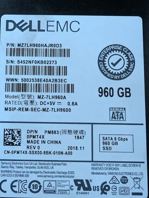 Dell 960GB PMT4X 6Gb/s 2.5" SATA SSD MZ-7LH960A - Image 2