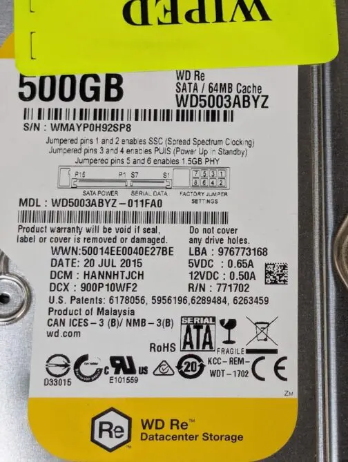 LOT OF 4 WD 500GB SATA 3.5" Hard Disk Drive WD5003ABYZ - Image 2