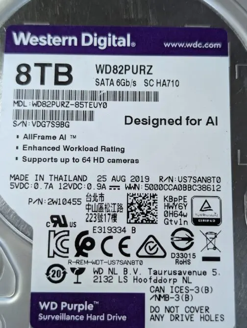 WD Purple 8TB WD82PURZ SATA 6Gb/s 3.5" Hard Disk Drive Surveillance - Image 2