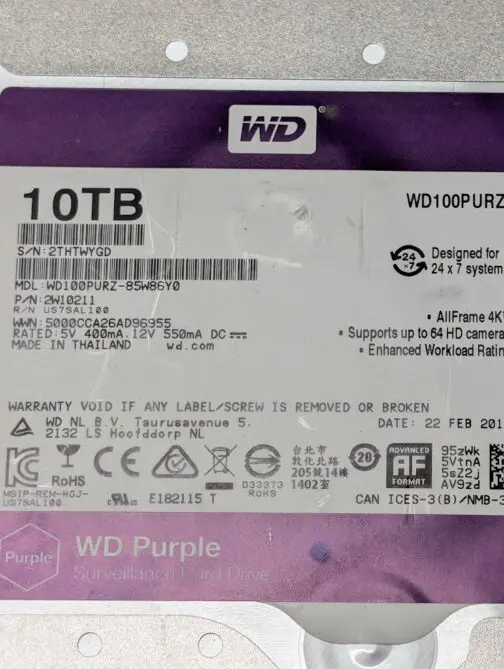 Western Digital Purple WD100PURZ 10TB SATA Surveillance Hard Drive - Image 2