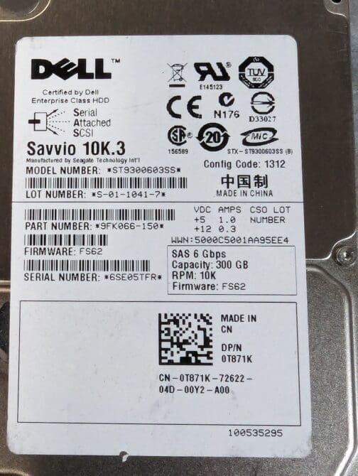 Dell T871K // ST9300603SS300GB 10K 2.5" 300 Gb SAS Hard Drive with Tray - Image 2