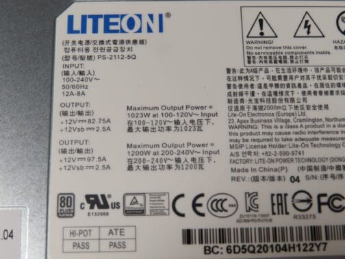 Lot of 2 __ Liteon PS-2112-5Q 1200W Power Supply / D51B-2U - Image 3