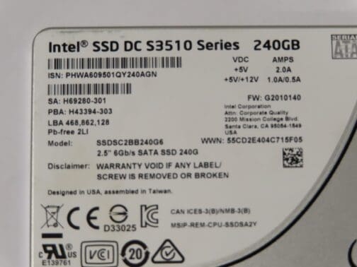 Intel SSD DC S3510 Series 240GB 6Gbps SATA 2.5'' Drive SSDSC2BB240G6 - Image 2