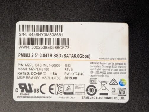 Samsung MZ-7LH3T80 3.84TB PM883 SATA 2.5" 6Gbps Solid State Drive - Image 2