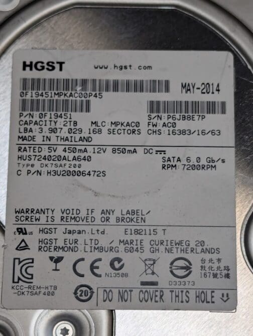 HGST 2TB 0F19451 3.5" SATA 6Gb/s Hard Disk Drive HUS724020ALA640 - Image 2