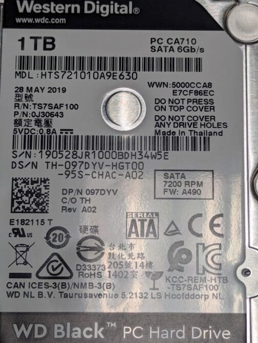 Dell 1TB WD Black 97DYV 2.5" 6Gb/s SATA Laptop Hard Drive - Image 2