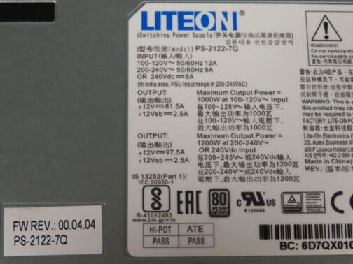 LiteOn PS-2122-7Q 1200W 80 Plus Platinum Server Power Supply - Image 3