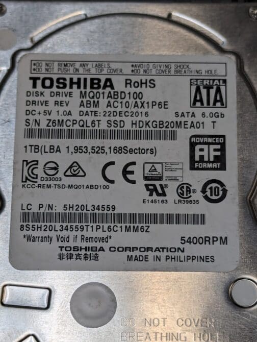 Toshiba 1TB 2.5" SATA 6Gb/s 5400RPM Laptop Hard Drive MQ01ABD100 - Image 2