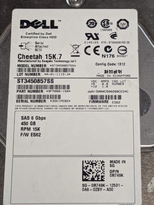 LOT OF 2 Dell R749K 450GB 15K 3.5" SAS Server Hard Drive ST3450857SS - Image 2