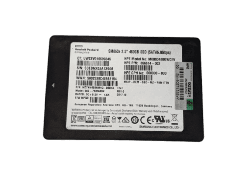 HP 480GB SM863a 866614-002 SATA 6Gb/s 2.5" SSD MZ-7KM480N