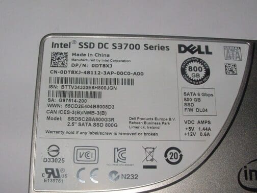 DT8XJ DELL 800GB 6G SATA 2.5" SFF SSD SOLID STATE DRIVE SSDSC2BA800G3R